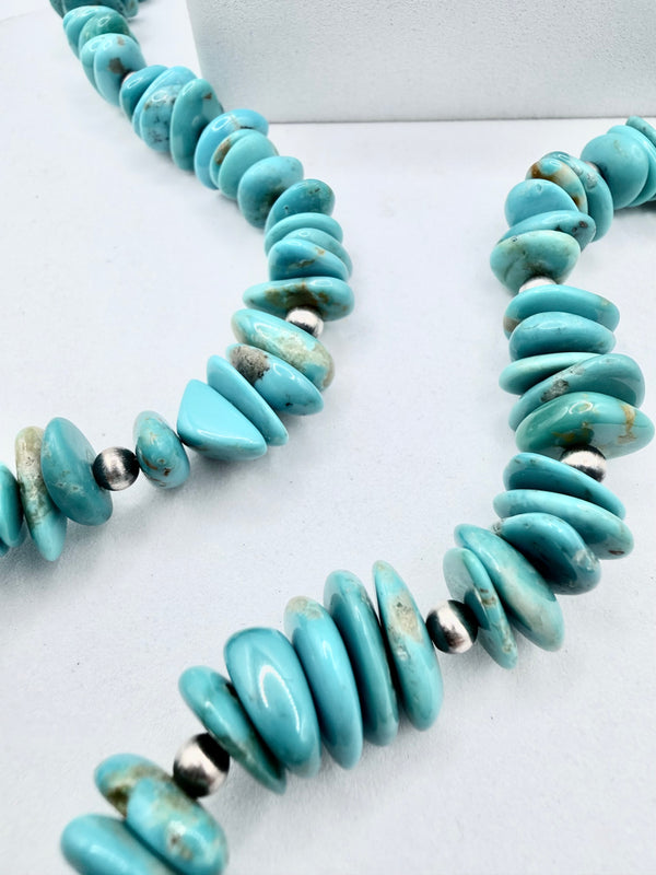 CHUNKY KINGMAN TURQUOISE & NAVAJO PEARLS BEADED NECKLACE 23.5" (NP 70)