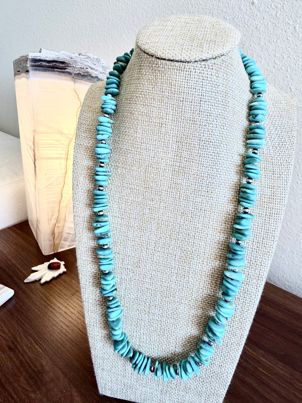 CHUNKY KINGMAN TURQUOISE & NAVAJO PEARLS BEADED NECKLACE 23.5" (NP 70)