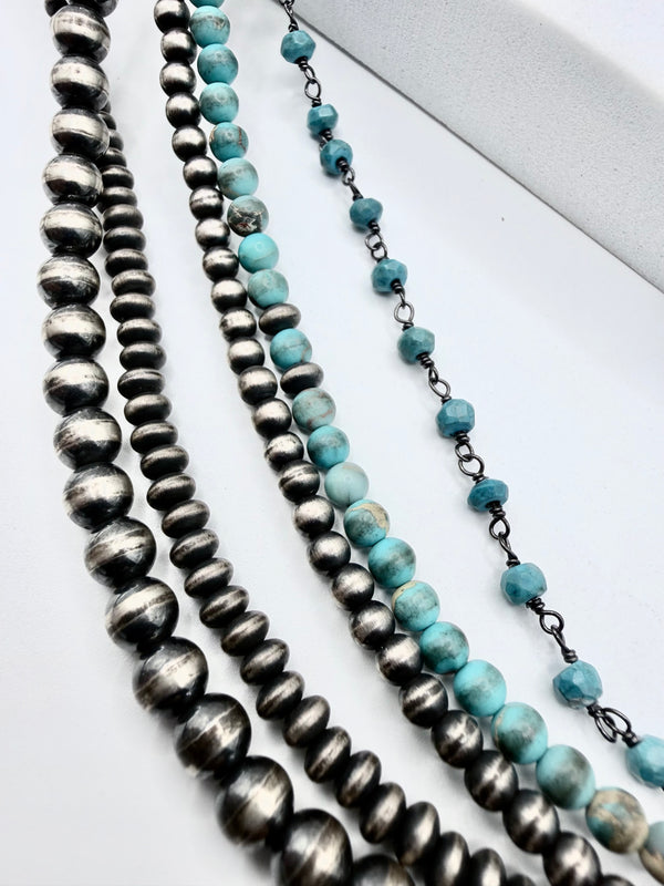 ERICK BEGAY NATIVE HANDMADE NAVAJO PEARLS & KINGMAN TURQUOISE BEADED MULTISTRANDS NECKLACE 21" (NP 71)