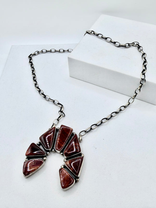 T. SKEETS NATIVE HANDMADE SUNSET SPINEY TURQUOISE NAJA ADJUSTABLE NECKLACE 18" (JD 29)