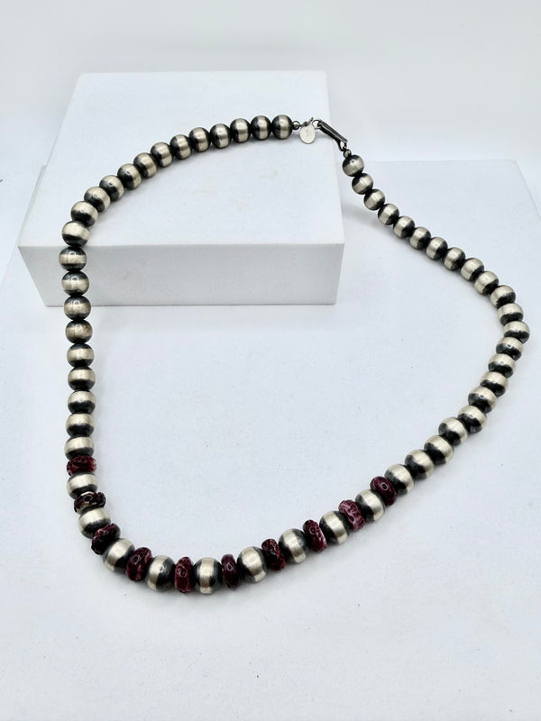 18" 8MM DESERT PEARLS & ORANGE SPINY OYSTER NECKLACE (JD 31)