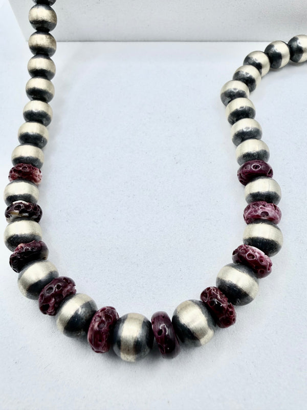 18" 8MM DESERT PEARLS & ORANGE SPINY OYSTER NECKLACE (JD 31)
