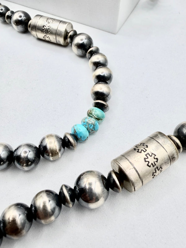 NATIVE HANDMADE MASSIVE SHOTGUNSHELL & SPIDERWEB KINGMAN TURQUOISE 40" NECKLACE (JD 32)