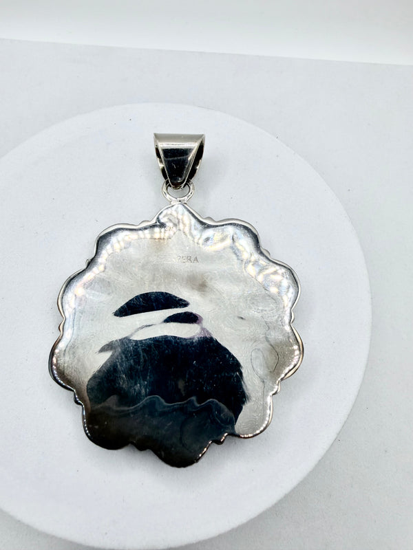 MINE 8 TURQUOISE CLUSTER STERLING SILVER FLOWER PENDANT 3" (JD 38)