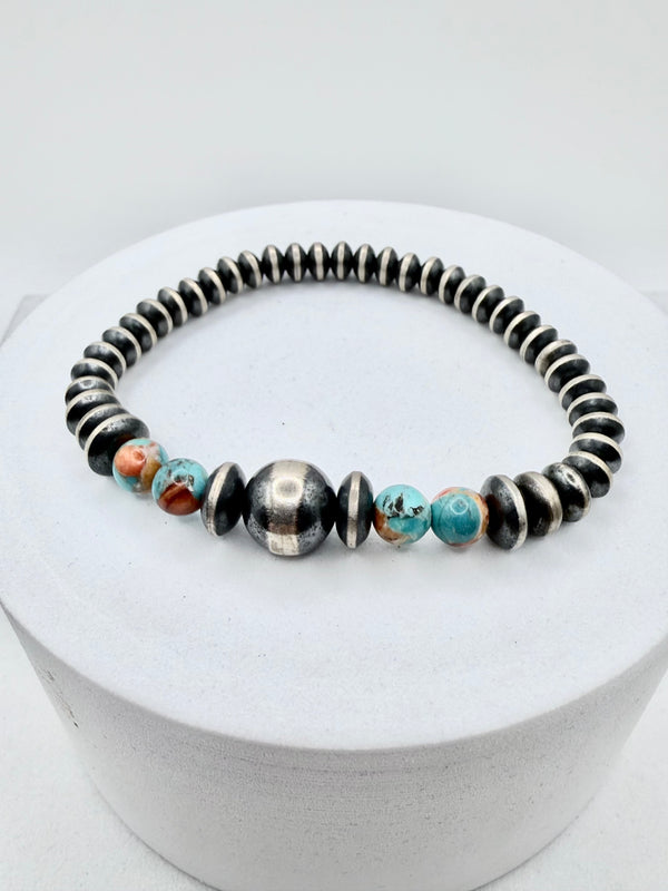 NATIVE HANDMADE SAUCER PEARLS & COMPOSITE SPINY STRETCH PEARLS BRACELET (JD 39)