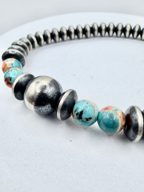NATIVE HANDMADE SAUCER PEARLS & COMPOSITE SPINY STRETCH PEARLS BRACELET (JD 39)