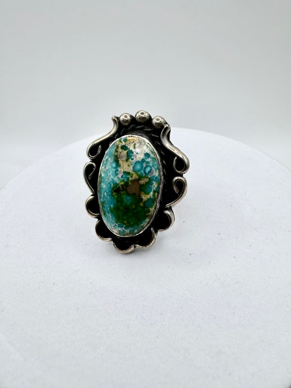 JONATHAN NEZ NATIVE HANDMADE SONORAN GOLD TURQUOISE RING SIZE 8.5" (JD 44)