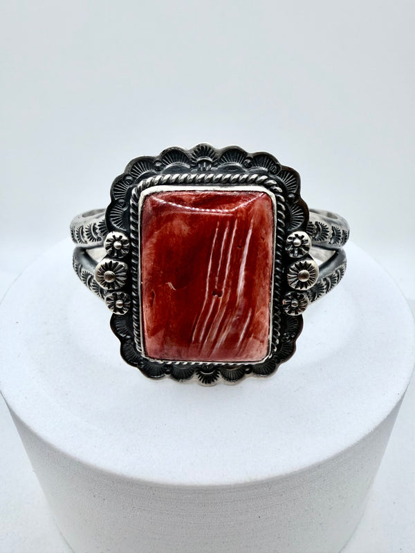 J. NELSON NATIVE HANDMADE ORANGE SPINY OYSTER SQUARE ADJUSTABLE CUFF (JD 45)