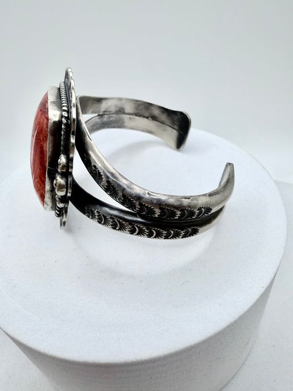 J. NELSON NATIVE HANDMADE ORANGE SPINY OYSTER SQUARE ADJUSTABLE CUFF (JD 45)