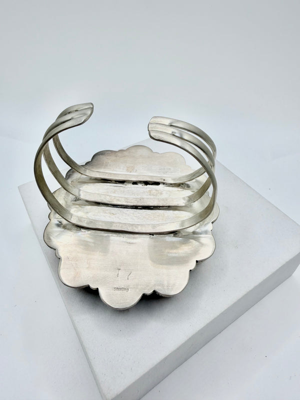 TIMMY YAZZIE NATIVE HANDMADE PINK CONCH CLUSTER ADJUSTABLE STATEMENT CUFF 3x3" (JD 17)