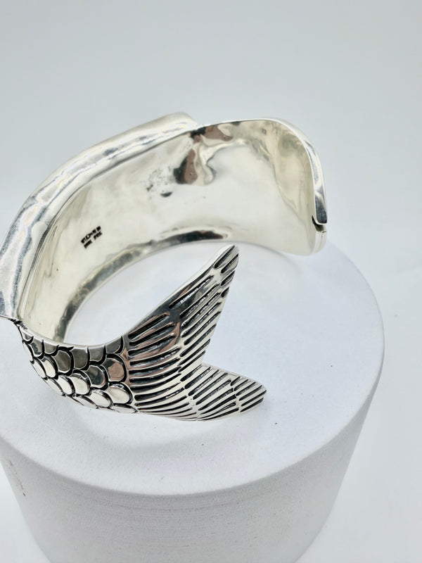TAXCO STERLING SILVER KINGMAN TURQUOISE INLAY UNDER THE SEA CUFF (6-7" WRIST SIZE) (JD 18)