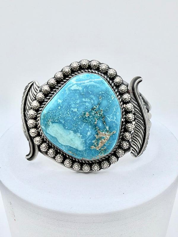 GILBERT PLATERO & BRYAN JOE NATIVE HANMADE CAMPITOS TURQUOISE ADJUSTABLE STATEMENT CUFF (JD 19)