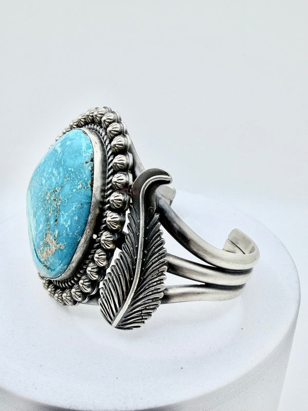 GILBERT PLATERO & BRYAN JOE NATIVE HANMADE CAMPITOS TURQUOISE ADJUSTABLE STATEMENT CUFF (JD 19)