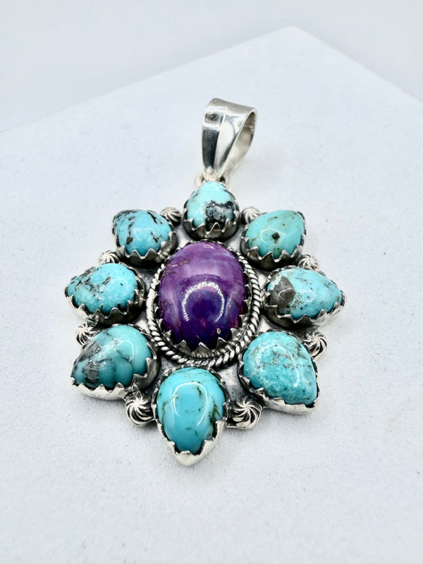 MORENCI TURQUOISE & PURPLE MOHAVE CLUSTER PENDANT 2" (JD 24)