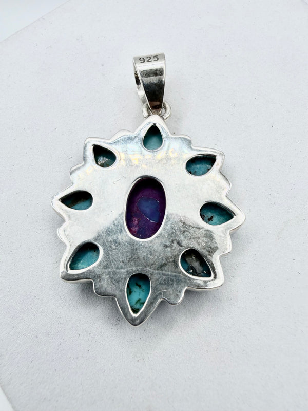 MORENCI TURQUOISE & PURPLE MOHAVE CLUSTER PENDANT 2" (JD 24)