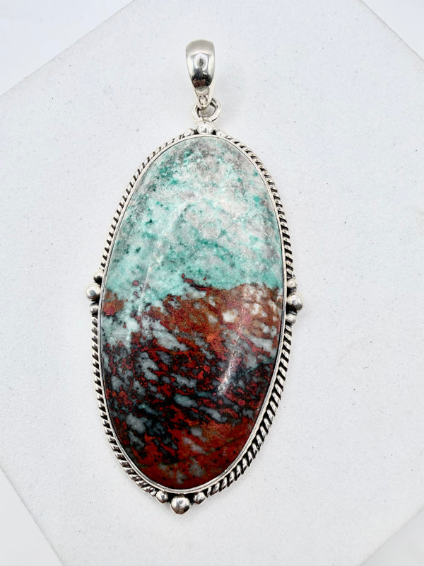 CHRYSOCOLLA OVAL STERLING SILVER PENDANT 3" (JD 25)