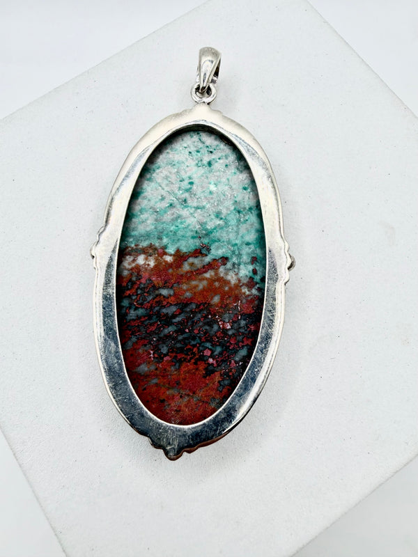 CHRYSOCOLLA OVAL STERLING SILVER PENDANT 3" (JD 25)
