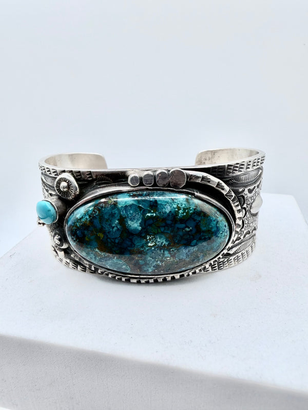 ART TAFOYA RARE YAQUI TRIBE BISBEE TURQUOISE NATIVE HANDMADE CUFF (WRIST SIZES 6-8.5") (JD 27)
