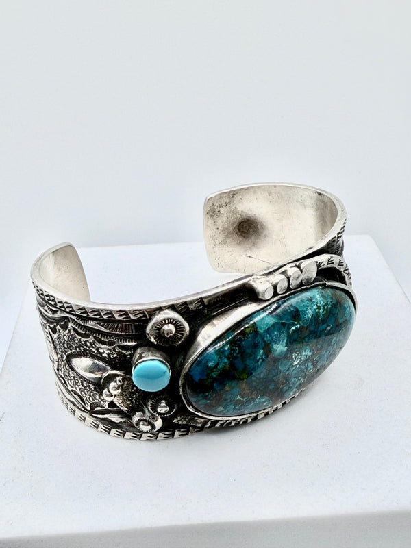 ART TAFOYA RARE YAQUI TRIBE BISBEE TURQUOISE NATIVE HANDMADE CUFF (WRIST SIZES 6-8.5") (JD 27)