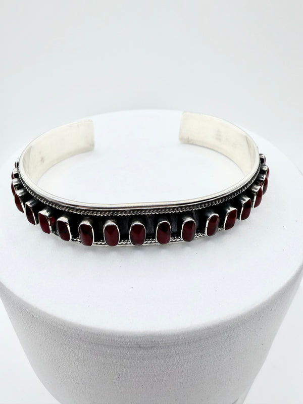 TAXCO STERLING SILVER STAMPED CORAL ADJUSTABLE CUFF (ELW 54)