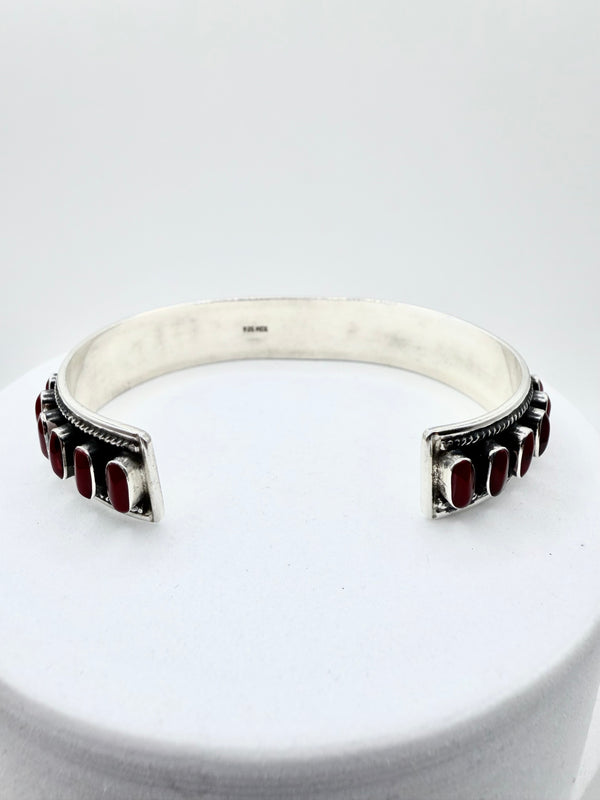 TAXCO STERLING SILVER STAMPED CORAL ADJUSTABLE CUFF (ELW 54)