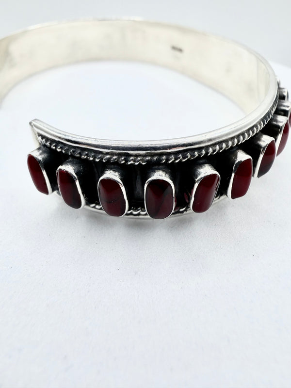 TAXCO STERLING SILVER STAMPED CORAL ADJUSTABLE CUFF (ELW 54)