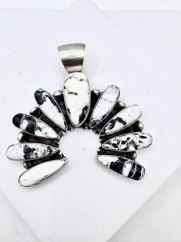 ROBERT SHAKEY NATIVE HANDMADE WHITE BUFFALO TURQUOISE NAJA PENDANT 2.5x2.5" (ELW 58)
