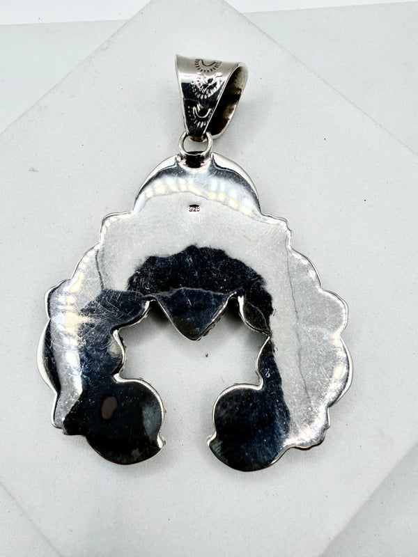 KINGMAN TURQUOISE STERLING SILVER NAJA PENDANT 3" (ELW 59)