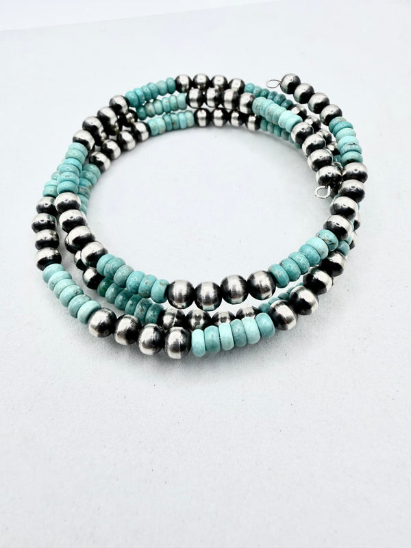MEMORY BRACELET IN NAVAJO PEARLS & KINGMAN TURQUOISE (ELW 63)