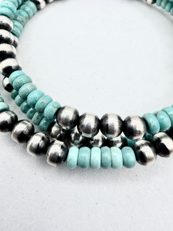 MEMORY BRACELET IN NAVAJO PEARLS & KINGMAN TURQUOISE (ELW 63)