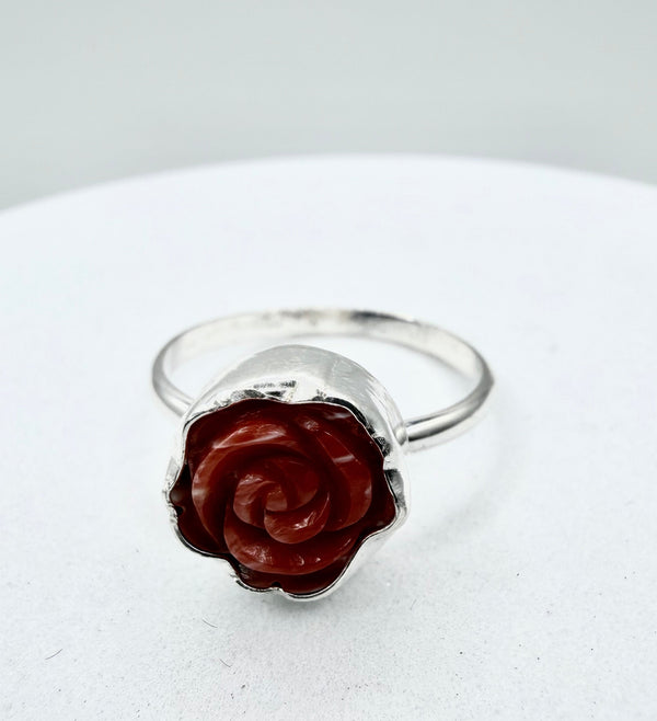 NATIVE HANDMADE ORANGE SPINY FLOWER RING SIZE 9 (ELW 65)