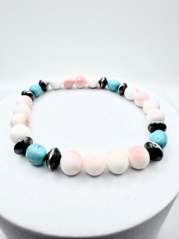 PINK CONCH KINGMAN & DESERT PEARLS STRECH BRACELET (ELW 70)