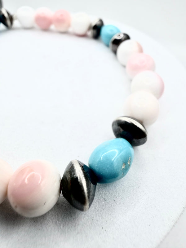 PINK CONCH KINGMAN & DESERT PEARLS STRECH BRACELET (ELW 70)