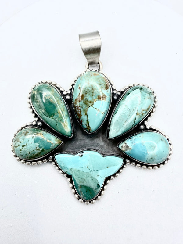 KINGMAN TURQUOISE SS HALF CLUSTER MOOMOO PENDANT 2" (ELW 71)
