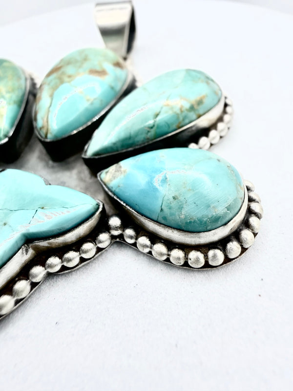 KINGMAN TURQUOISE SS HALF CLUSTER MOOMOO PENDANT 2" (ELW 71)