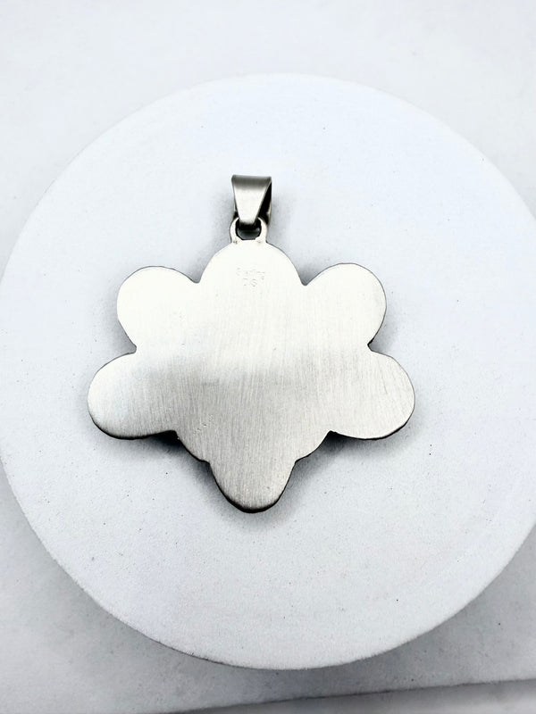 KINGMAN TURQUOISE SS HALF CLUSTER MOOMOO PENDANT 2" (ELW 71)