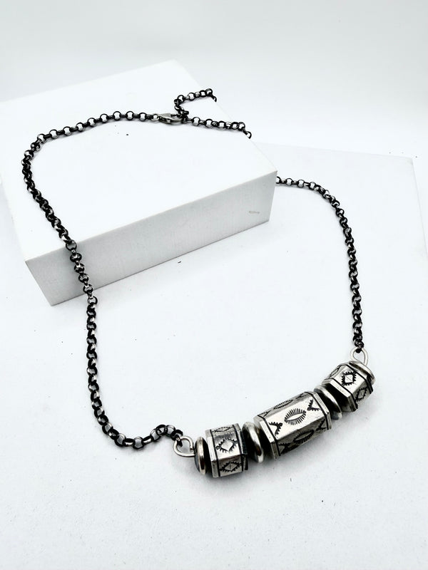 HAROLD TAHE NATIVE HANDMADE BARREL BEAD ADJUSTABLE NECKLACE 21" (ELW 77)