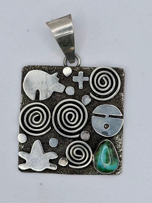 ALEX SANCHEZ SONORAN GOLD TURQUOISE SQUARE PENDANT 3" (MM 24)