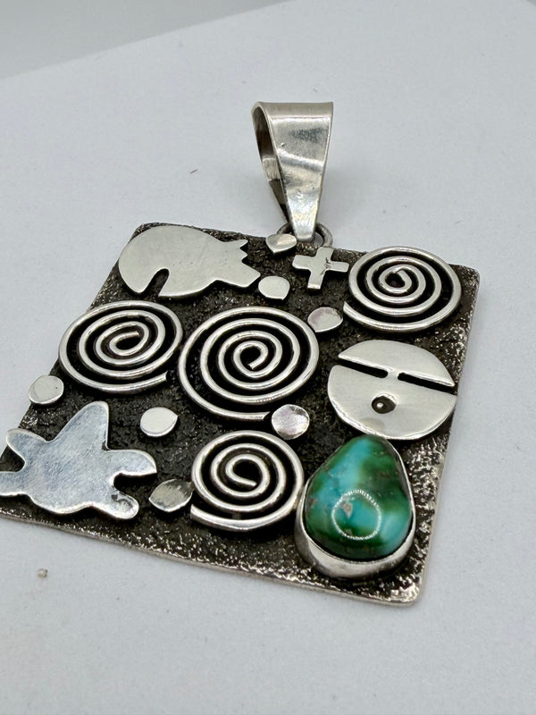 ALEX SANCHEZ SONORAN GOLD TURQUOISE SQUARE PENDANT 3" (MM 24)