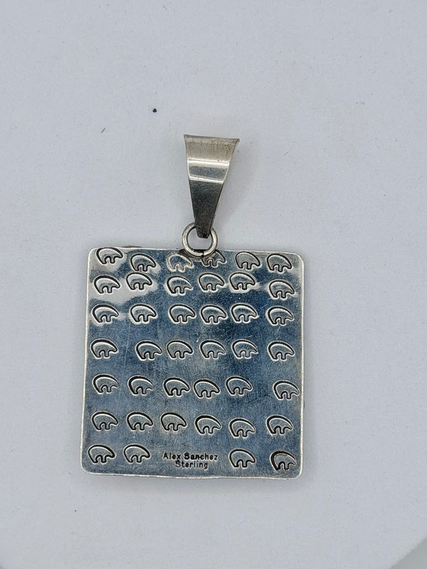 ALEX SANCHEZ SONORAN GOLD TURQUOISE SQUARE PENDANT 3" (MM 24)