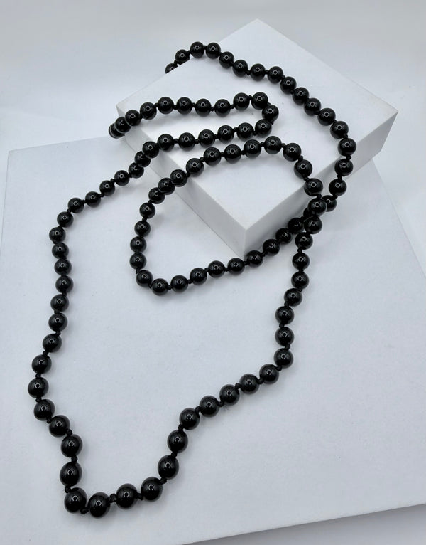 BLACK ONYX PEARLS BEADED STATEMENT LONG NECKLACE 40" (MW 488)