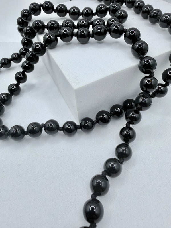 BLACK ONYX PEARLS BEADED STATEMENT LONG NECKLACE 40" (MW 488)