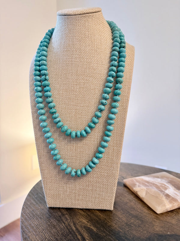 BLUE DIAMOND TURQUOISE BEADED STATEMENT LONG NECKLACE 42" (MW 489)