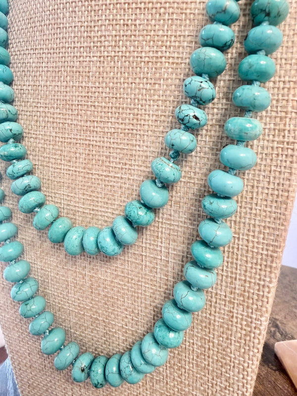 BLUE DIAMOND TURQUOISE BEADED STATEMENT LONG NECKLACE 42" (MW 489)