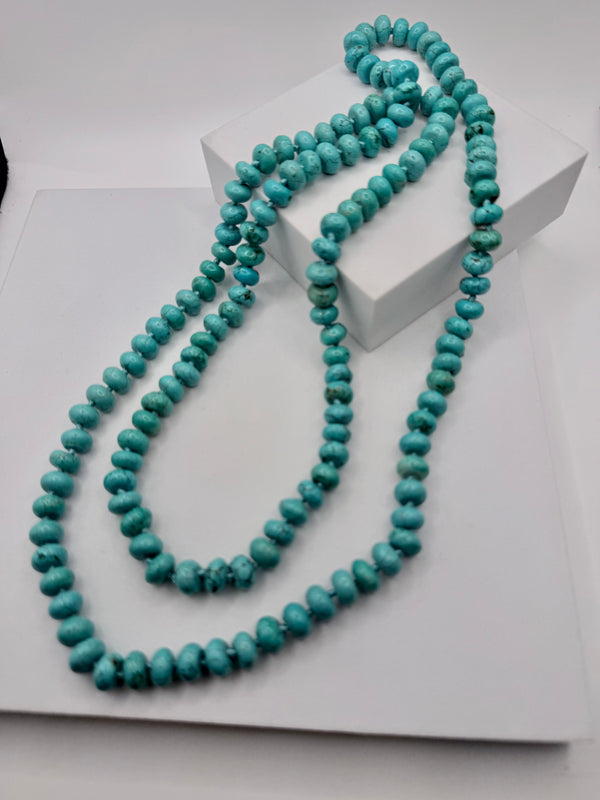 BLUE DIAMOND TURQUOISE BEADED STATEMENT LONG NECKLACE 42" (MW 489)