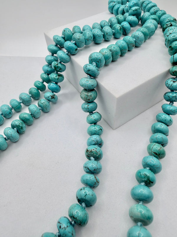 BLUE DIAMOND TURQUOISE BEADED STATEMENT LONG NECKLACE 42" (MW 489)