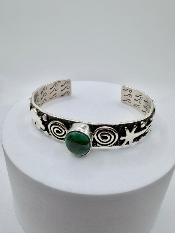 ALEX SANCHEZ NATIVE HANDMADE SONORAN GOLD TURQUOISE ADJUSTABLE CUFF (MW 490)
