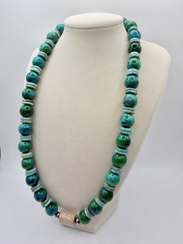AZURITE PEARLS & MINE 8 TURQUOISE BEADED NECKLACE 20" (MW 492)