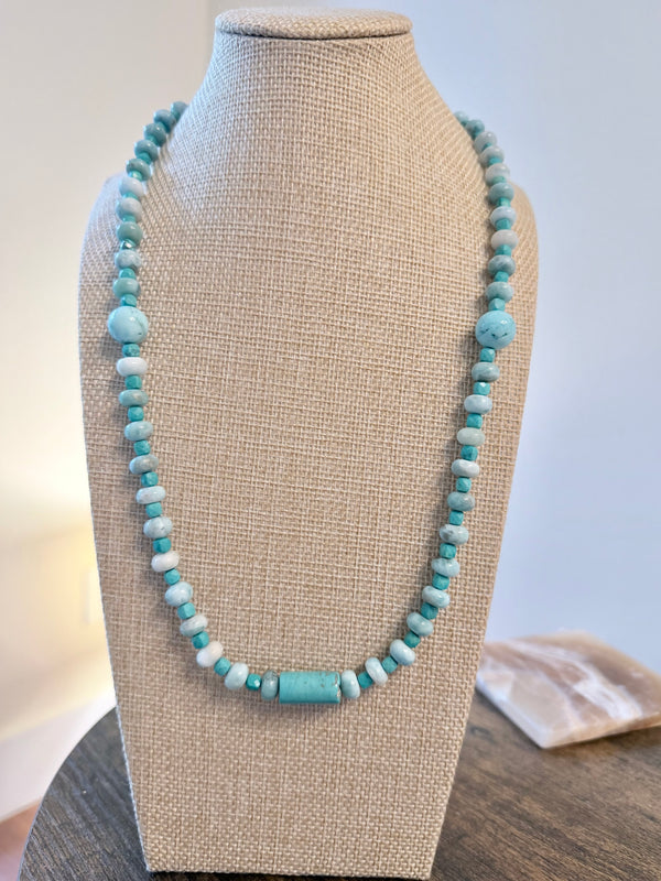 LONE MOUNTAIN TURQUOISE & LARIMAR BEADED NECKLACE 23" (MW 493)