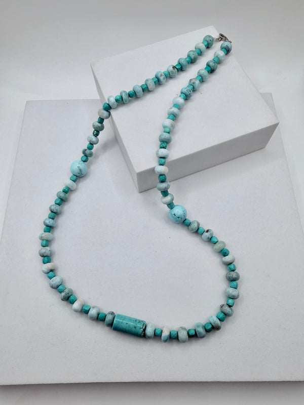 LONE MOUNTAIN TURQUOISE & LARIMAR BEADED NECKLACE 23" (MW 493)
